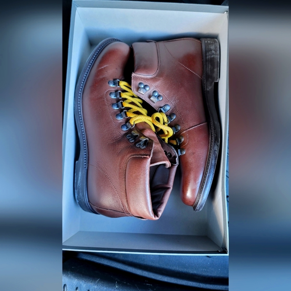 Boemos 4879 Men's Brown Leather Yellow Lace Ankle Boots Italy Shoes Size 9 (US)